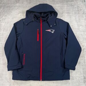 New England Patriots Jacket Mens Large Navy Blue  Softshell  Fleece Lined Hood